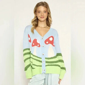 NWOT MISS SPARKLING Mushroom Field Sweater Button Front Cardigan Small